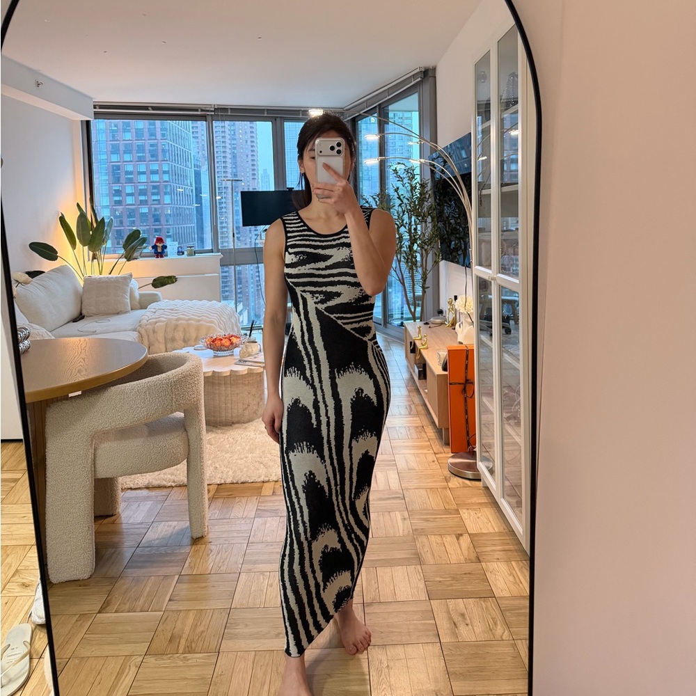 Black and White Patterned Knit Dress